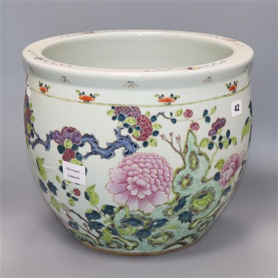 A late 19th century Chinese famille rose jardiniere height 31cm